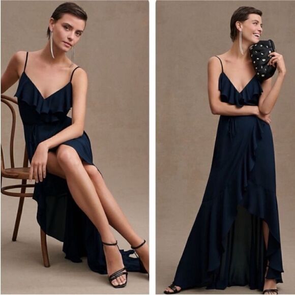 NWT BHLDN Anthropologie Hailee Ruffle-Neck Wrap Georgette Gown - Picture 1 of 7